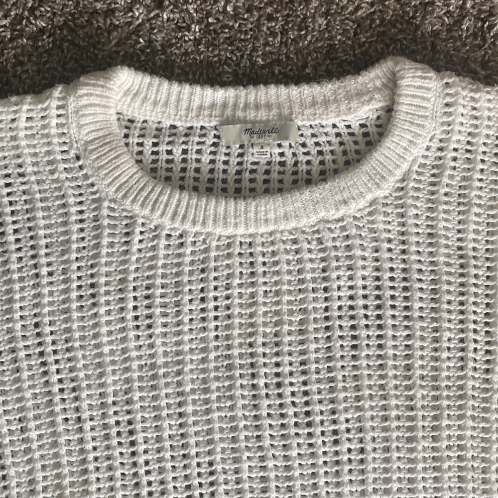 Madewell White Crochet Knit Open Lattice Long Sleeve Sweater, Women’s S - Picture 6 of 16